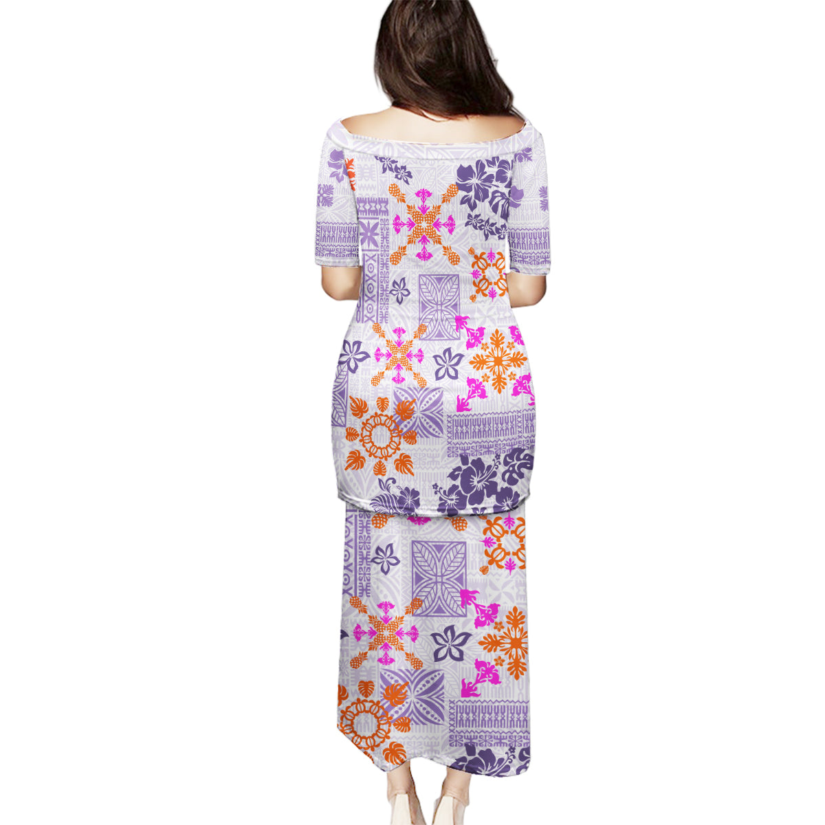 Hawaii Tapa Tribal Family Matching Puletasi Dress and Hawaiian Shirt With Hawaiian Quilt Pattern Violet LT9 - Polynesian Pride