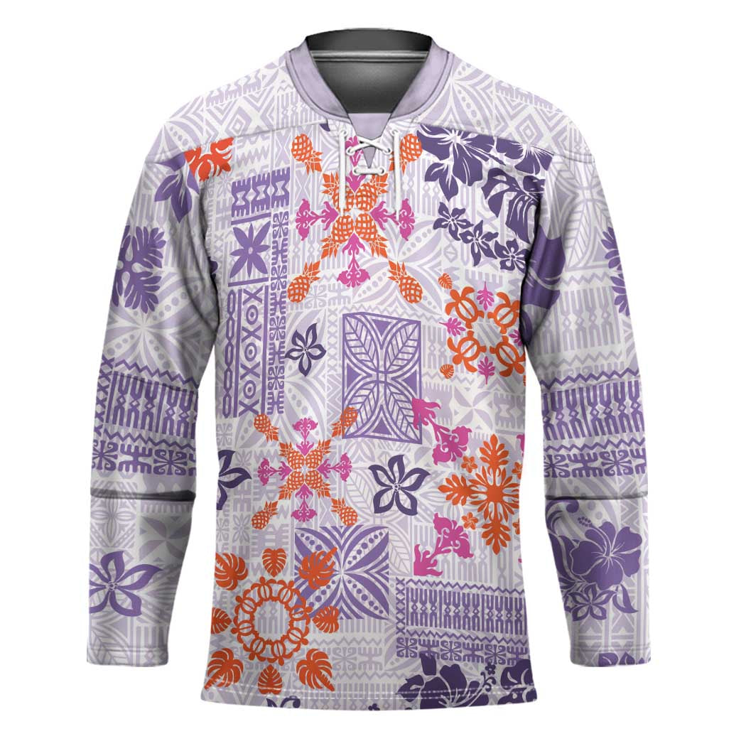 Hawaii Tapa Tribal Hockey Jersey With Hawaiian Quilt Pattern Violet LT9 Unisex Violet - Polynesian Pride