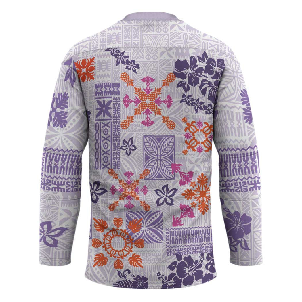 Hawaii Tapa Tribal Hockey Jersey With Hawaiian Quilt Pattern Violet - Polynesian Pride