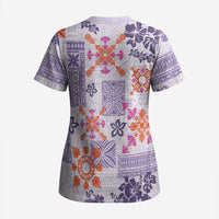 Hawaii Tapa Tribal Scrub Top With Hawaiian Quilt Pattern Violet - Polynesian Pride