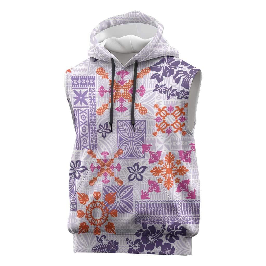 Hawaii Tapa Tribal Sleeveless Hoodie With Hawaiian Quilt Pattern Violet LT9 Violet - Polynesian Pride
