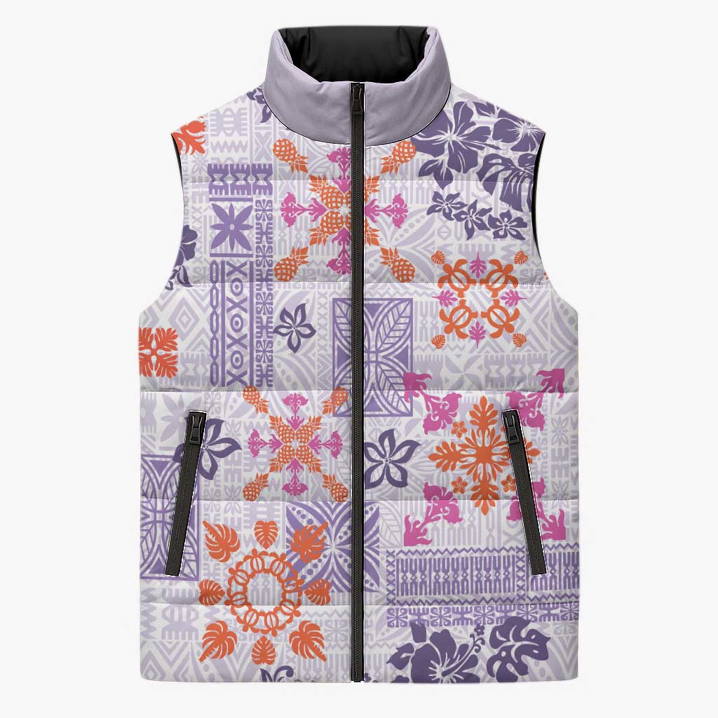 Hawaii Tapa Tribal Sleeveless Puffer Jacket With Hawaiian Quilt Pattern Violet LT9 Unisex Violet - Polynesian Pride