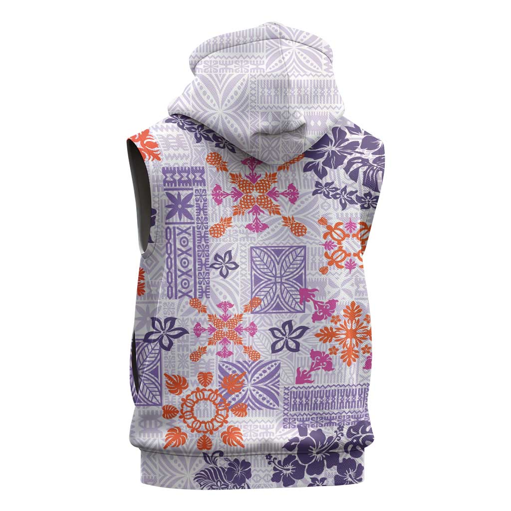Hawaii Tapa Tribal Sleeveless Zip Hoodie With Hawaiian Quilt Pattern Violet - Polynesian Pride