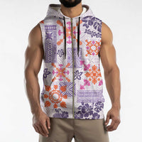 Hawaii Tapa Tribal Sleeveless Zip Hoodie With Hawaiian Quilt Pattern Violet - Polynesian Pride
