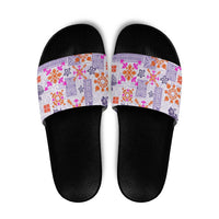 Hawaii Tapa Tribal Slide Sandals With Hawaiian Quilt Pattern Violet - Polynesian Pride