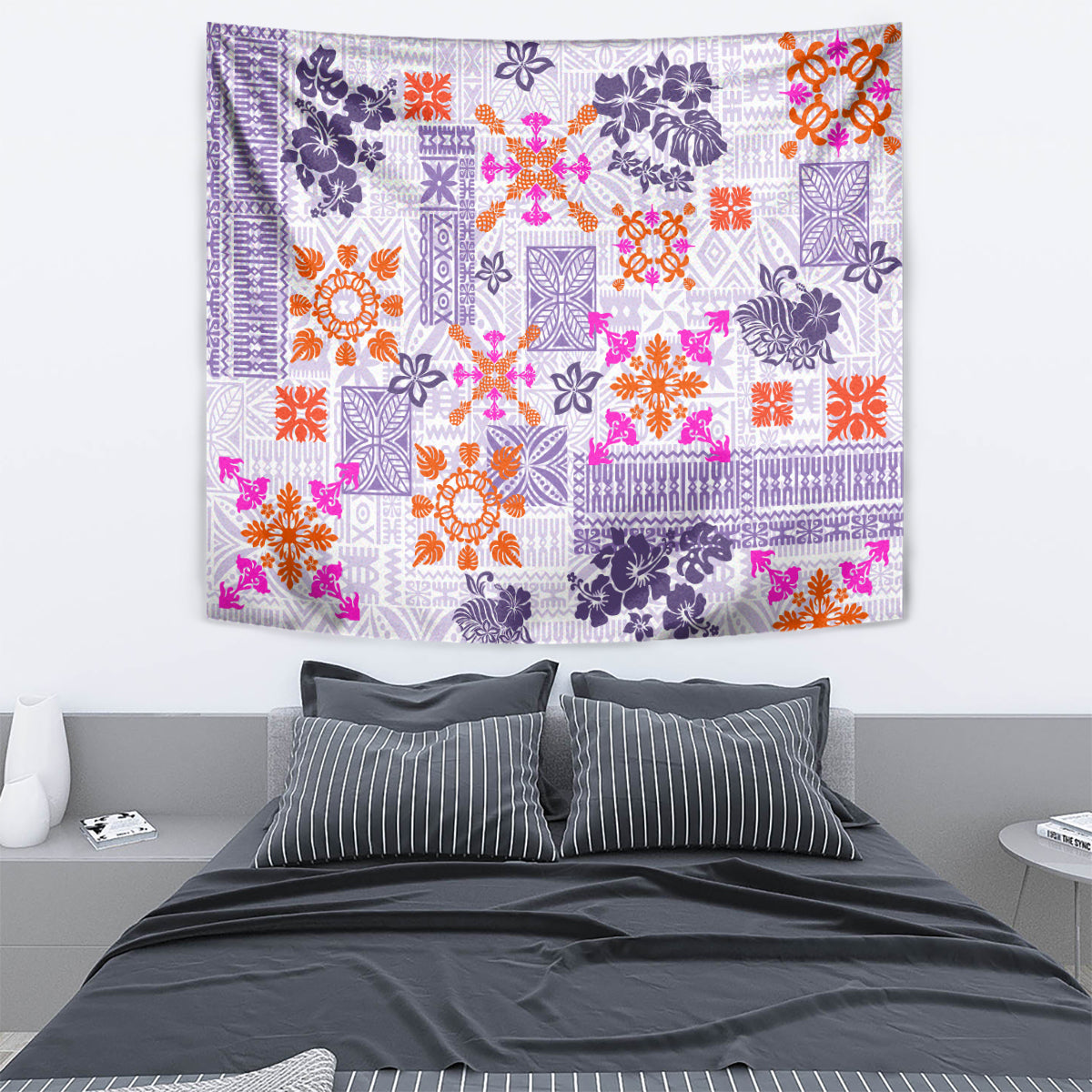 Hawaii Tapa Tribal Tapestry With Hawaiian Quilt Pattern Violet LT9 - Polynesian Pride