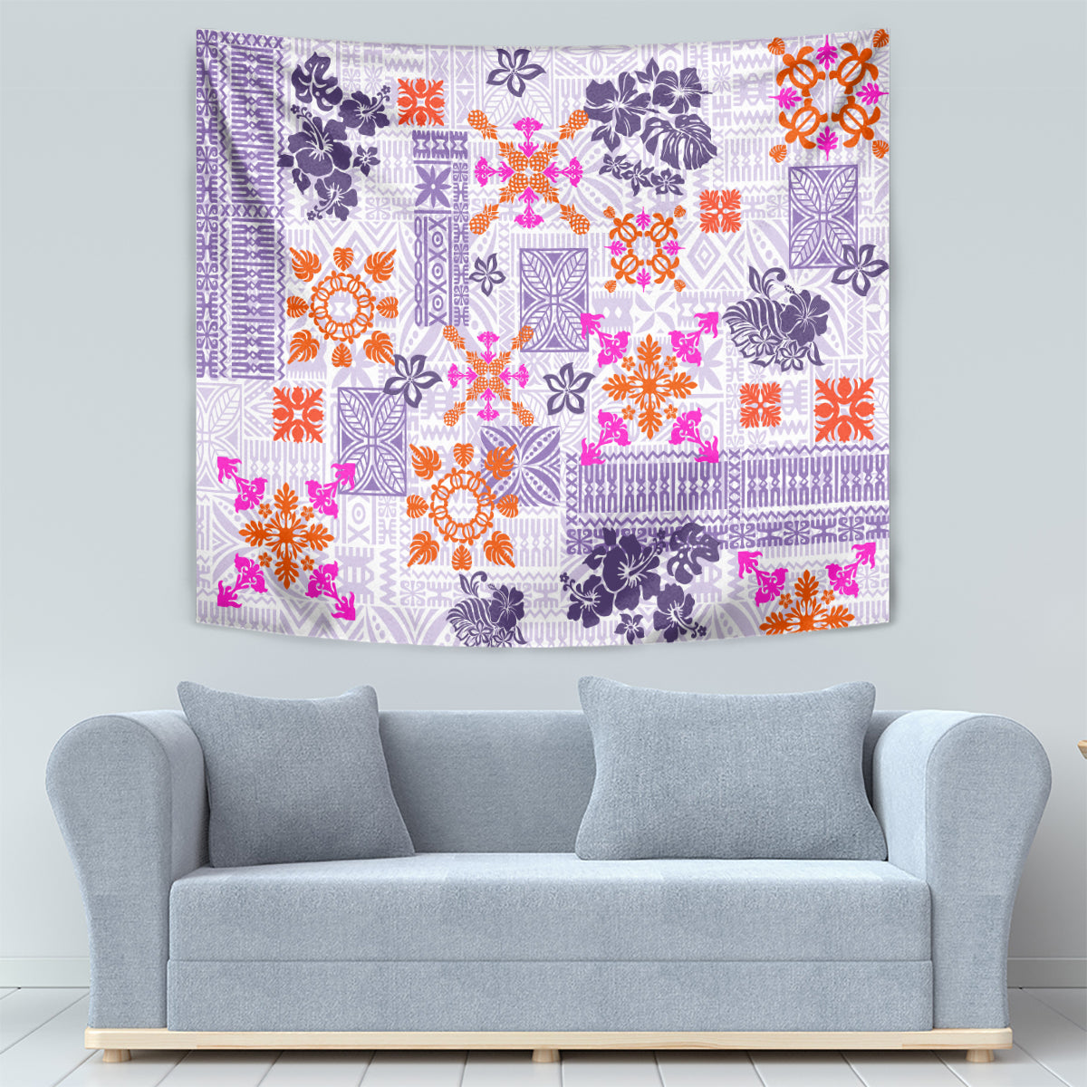 Hawaii Tapa Tribal Tapestry With Hawaiian Quilt Pattern Violet LT9 - Polynesian Pride