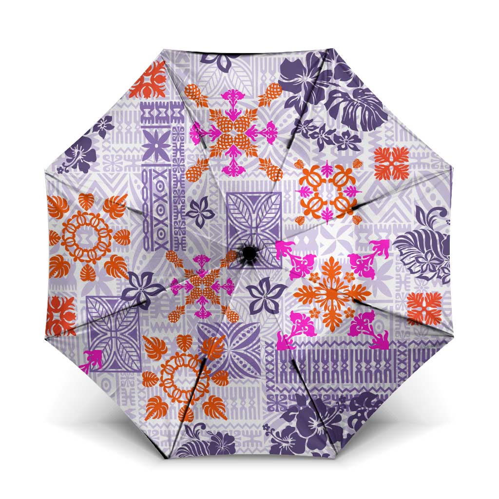 Hawaii Tapa Tribal Umbrella With Hawaiian Quilt Pattern Violet LT9 One Size Folded 11.42 inch Opened Diameter 37.4 inch Violet - Polynesian Pride