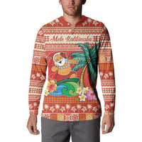 Hawaii Mele Kalikimaka Button Sweatshirt Surfing Santa Funny Christmas