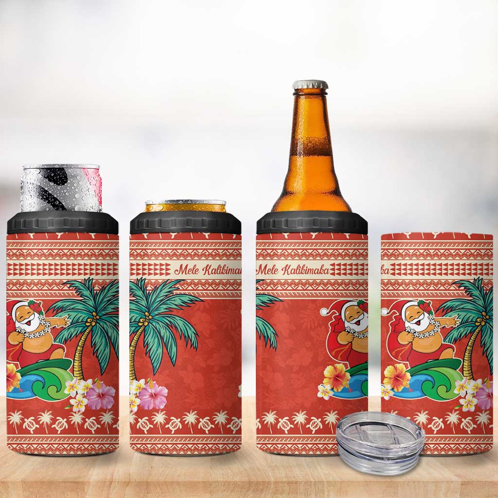 Hawaii Mele Kalikimaka 4 in 1 Can Cooler Tumbler Surfing Santa Funny Christmas