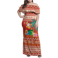 Hawaii Mele Kalikimaka Family Matching Off Shoulder Maxi Dress and Hawaiian Shirt Surfing Santa Funny Christmas