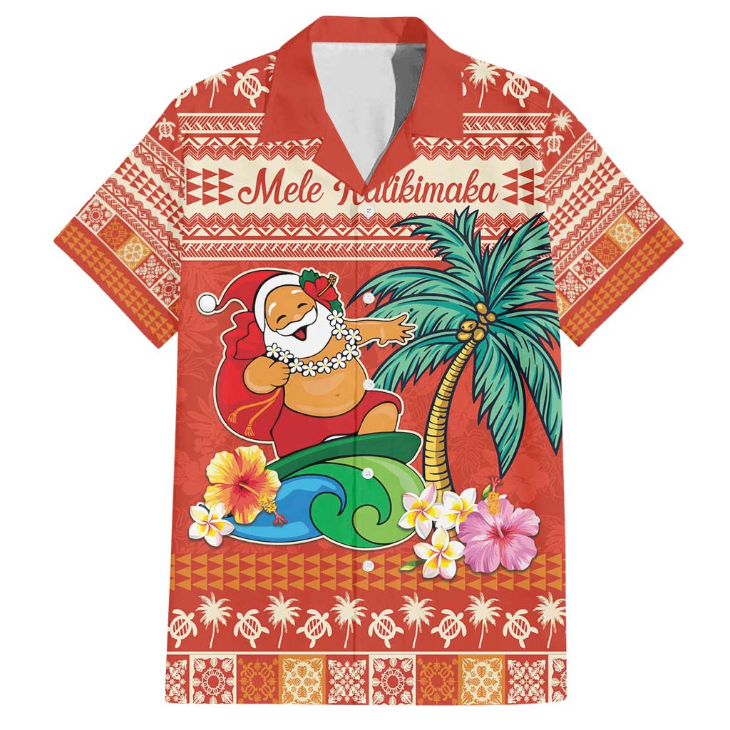 Hawaii Mele Kalikimaka Family Matching Off Shoulder Short Dress and Hawaiian Shirt Surfing Santa Funny Christmas