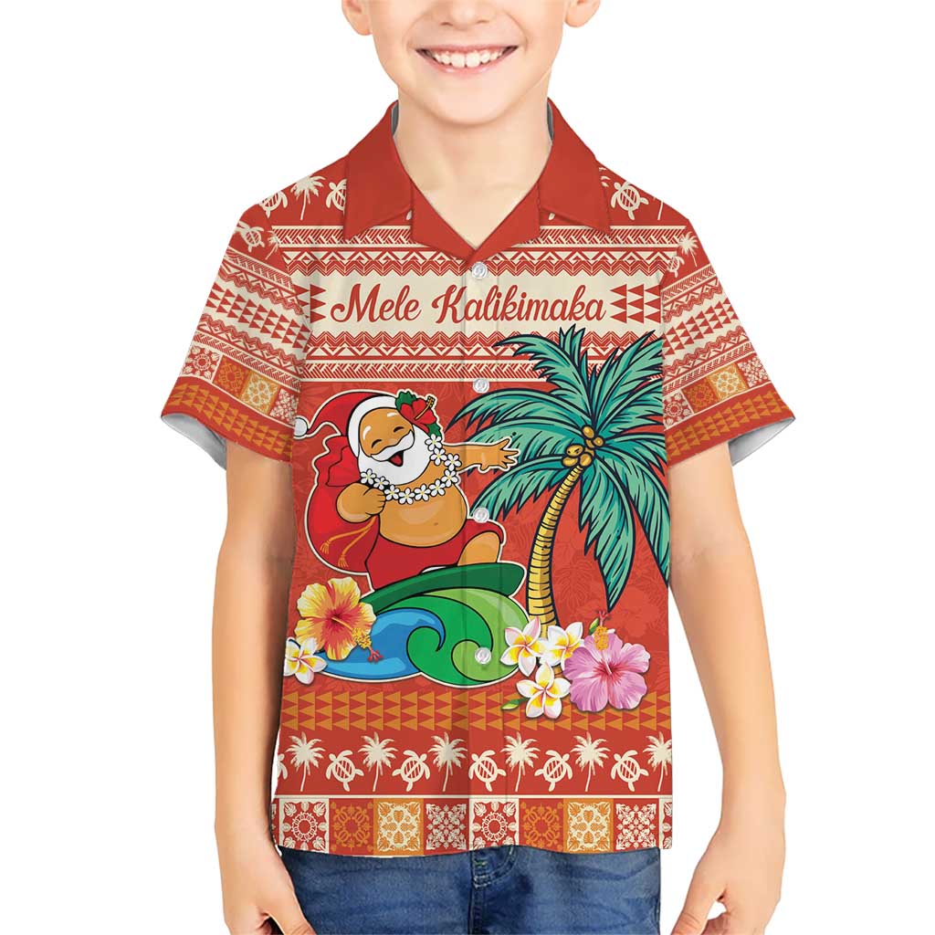Hawaii Mele Kalikimaka Kid Hawaiian Shirt Surfing Santa Funny Christmas