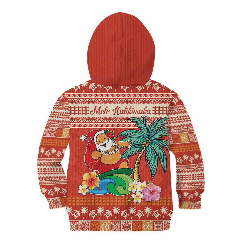 Hawaii Mele Kalikimaka Kid Hoodie Surfing Santa Funny Christmas