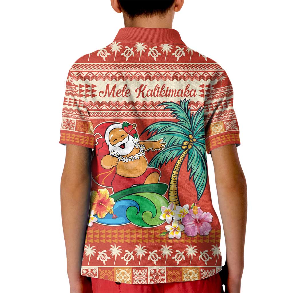 Hawaii Mele Kalikimaka Kid Polo Shirt Surfing Santa Funny Christmas