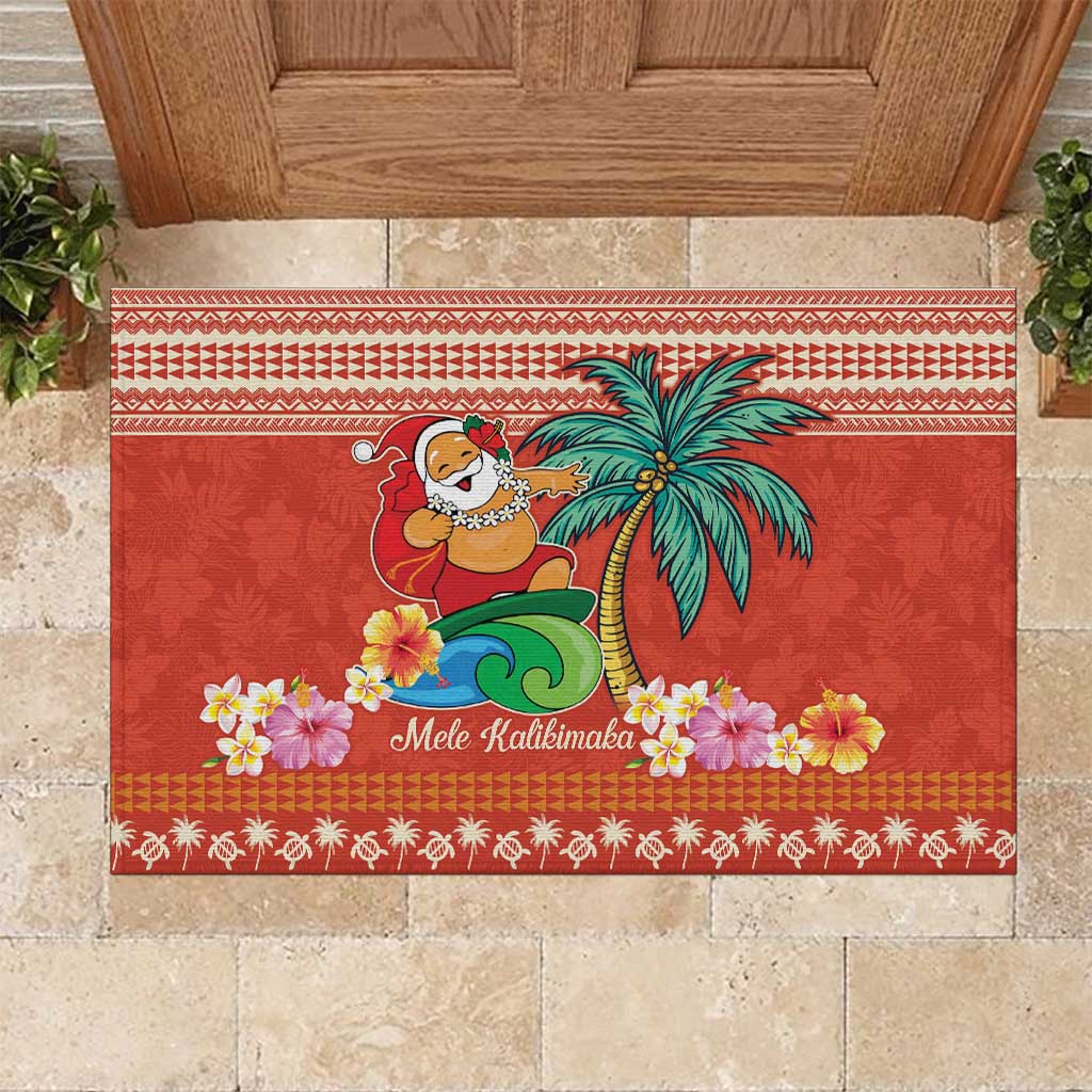 Hawaii Mele Kalikimaka Rubber Doormat Surfing Santa Funny Christmas