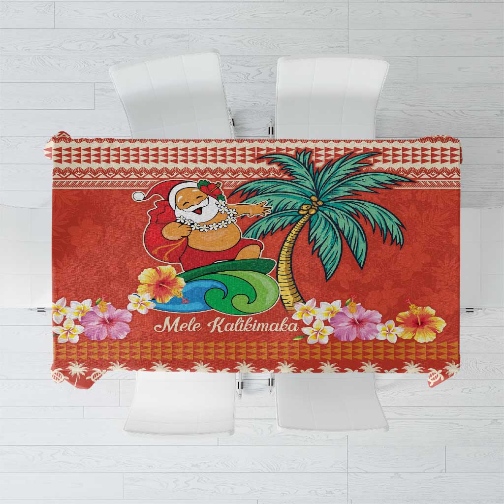 Hawaii Mele Kalikimaka Tablecloth Surfing Santa Funny Christmas