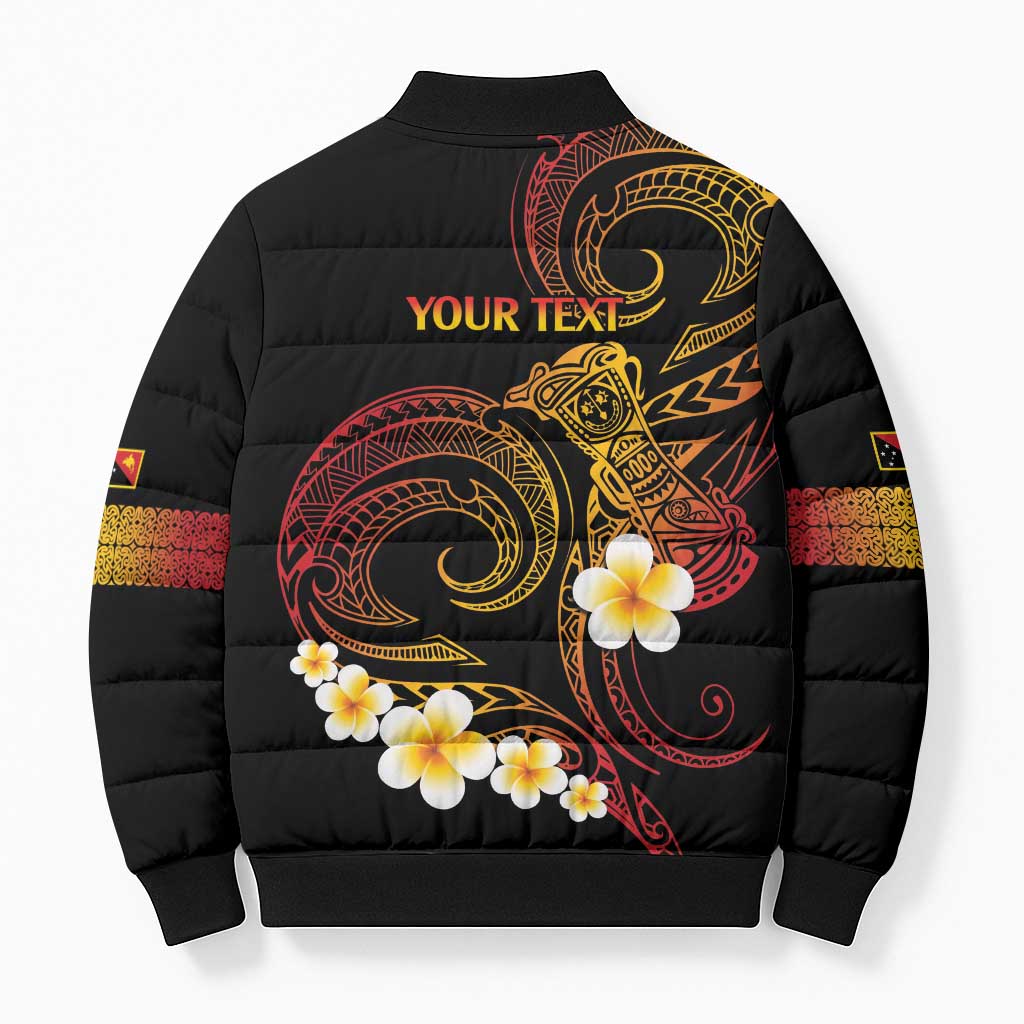 Personalised Papua New Guinea Sepik Bomber Puffer Jacket Plumeria Floral Tribal Pattern LT9 - Polynesian Pride