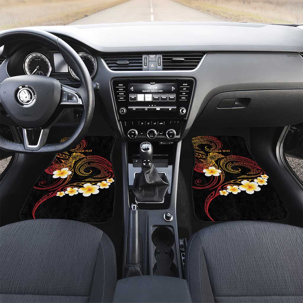 Personalised Papua New Guinea Sepik Car Mats Plumeria Floral Tribal Pattern LT9 Set 2pcs - Front Black - Polynesian Pride