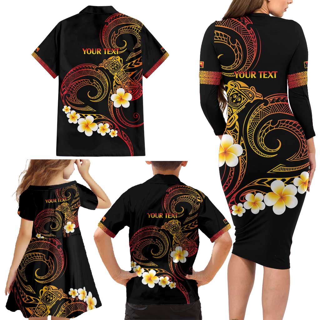 Personalised Papua New Guinea Sepik Family Matching Long Sleeve Bodycon Dress and Hawaiian Shirt Plumeria Floral Tribal Pattern - Polynesian Pride