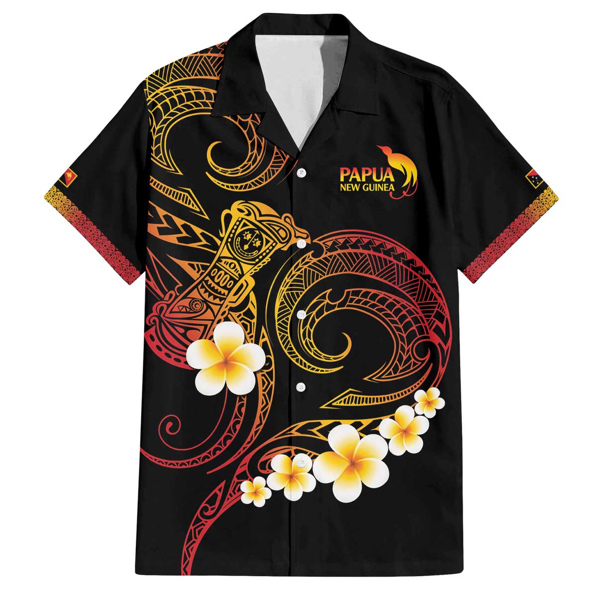 Personalised Papua New Guinea Sepik Family Matching Off The Shoulder Long Sleeve Dress and Hawaiian Shirt Plumeria Floral Tribal Pattern - Polynesian Pride