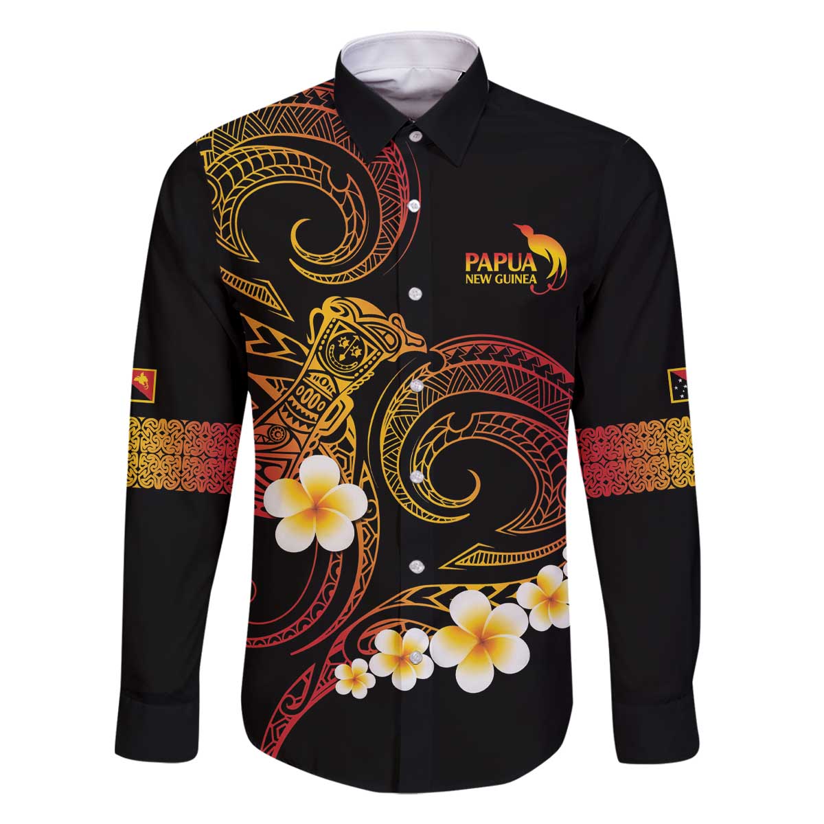 Personalised Papua New Guinea Sepik Family Matching Off The Shoulder Long Sleeve Dress and Hawaiian Shirt Plumeria Floral Tribal Pattern - Polynesian Pride