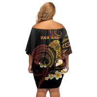 Personalised Papua New Guinea Sepik Family Matching Off Shoulder Short Dress and Hawaiian Shirt Plumeria Floral Tribal Pattern - Polynesian Pride