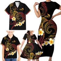 Personalised Papua New Guinea Sepik Family Matching Short Sleeve Bodycon Dress and Hawaiian Shirt Plumeria Floral Tribal Pattern - Polynesian Pride