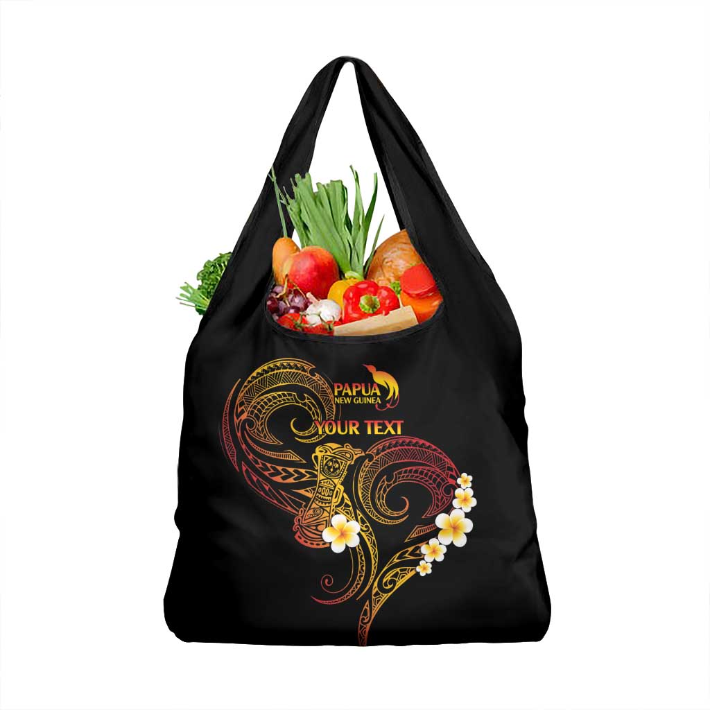 Personalised Papua New Guinea Sepik Grocery Bag Plumeria Floral Tribal Pattern - Polynesian Pride