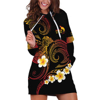Personalised Papua New Guinea Sepik Hoodie Dress Plumeria Floral Tribal Pattern - Polynesian Pride