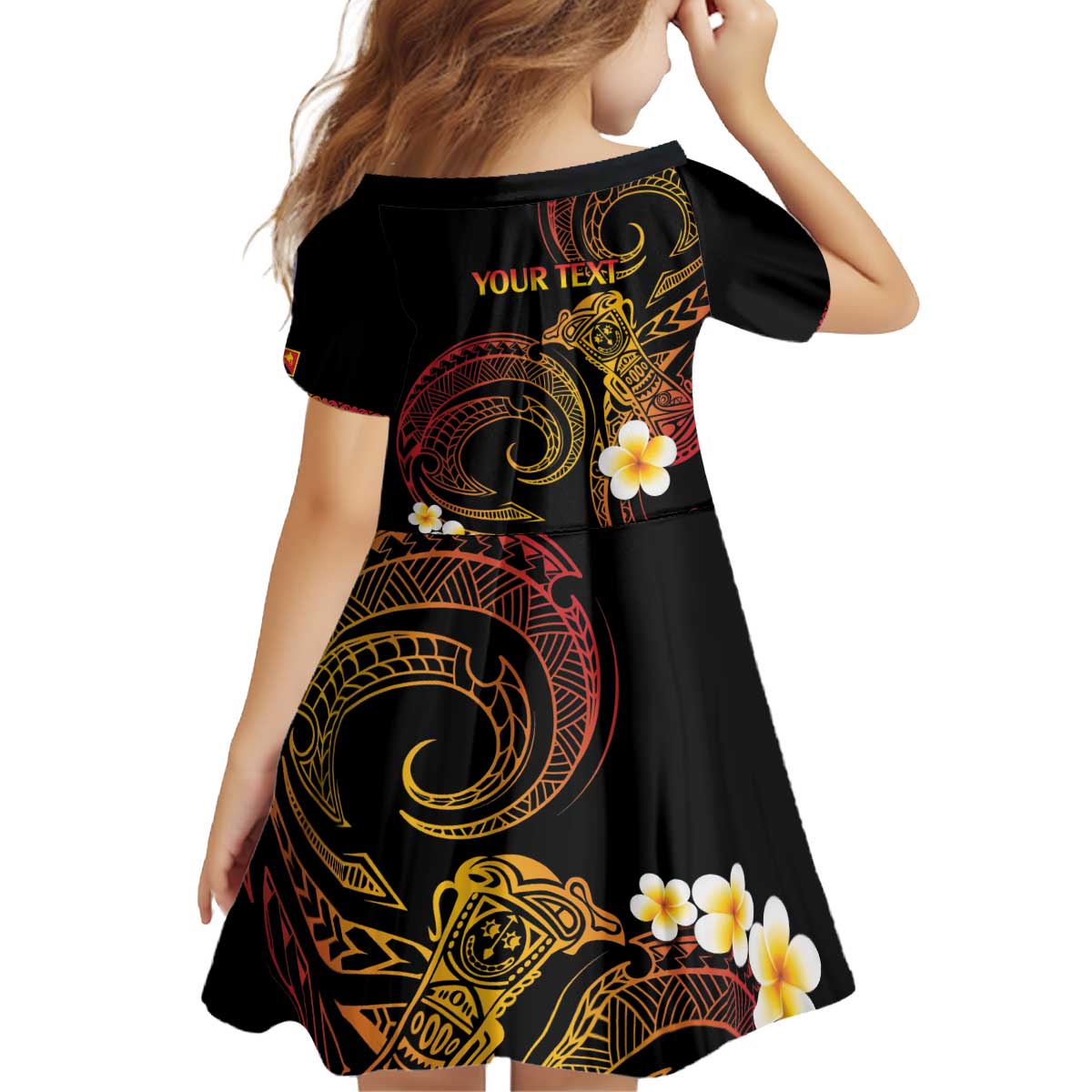 Personalised Papua New Guinea Sepik Kid Short Sleeve Dress Plumeria Floral Tribal Pattern - Polynesian Pride