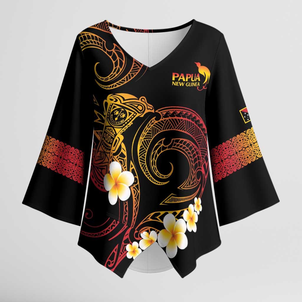 Personalised Papua New Guinea Sepik Kimono Sleeve Blouse Plumeria Floral Tribal Pattern - Polynesian Pride