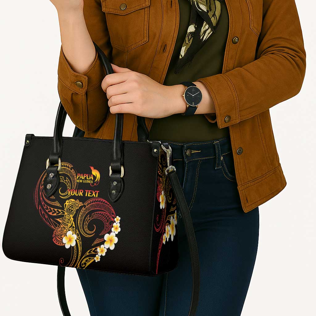 Personalised Papua New Guinea Sepik Leather Bag Plumeria Floral Tribal Pattern - Polynesian Pride