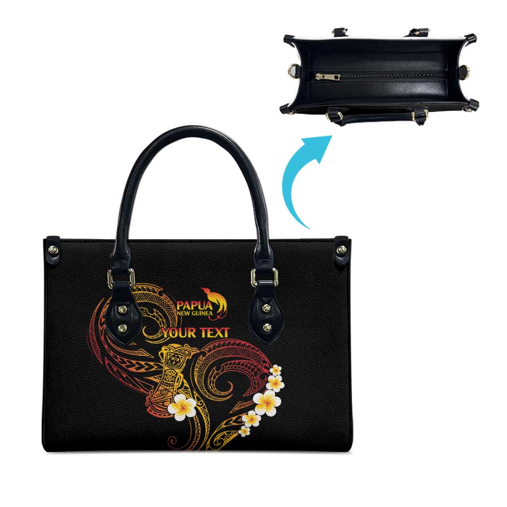 Personalised Papua New Guinea Sepik Leather Bag Plumeria Floral Tribal Pattern - Polynesian Pride