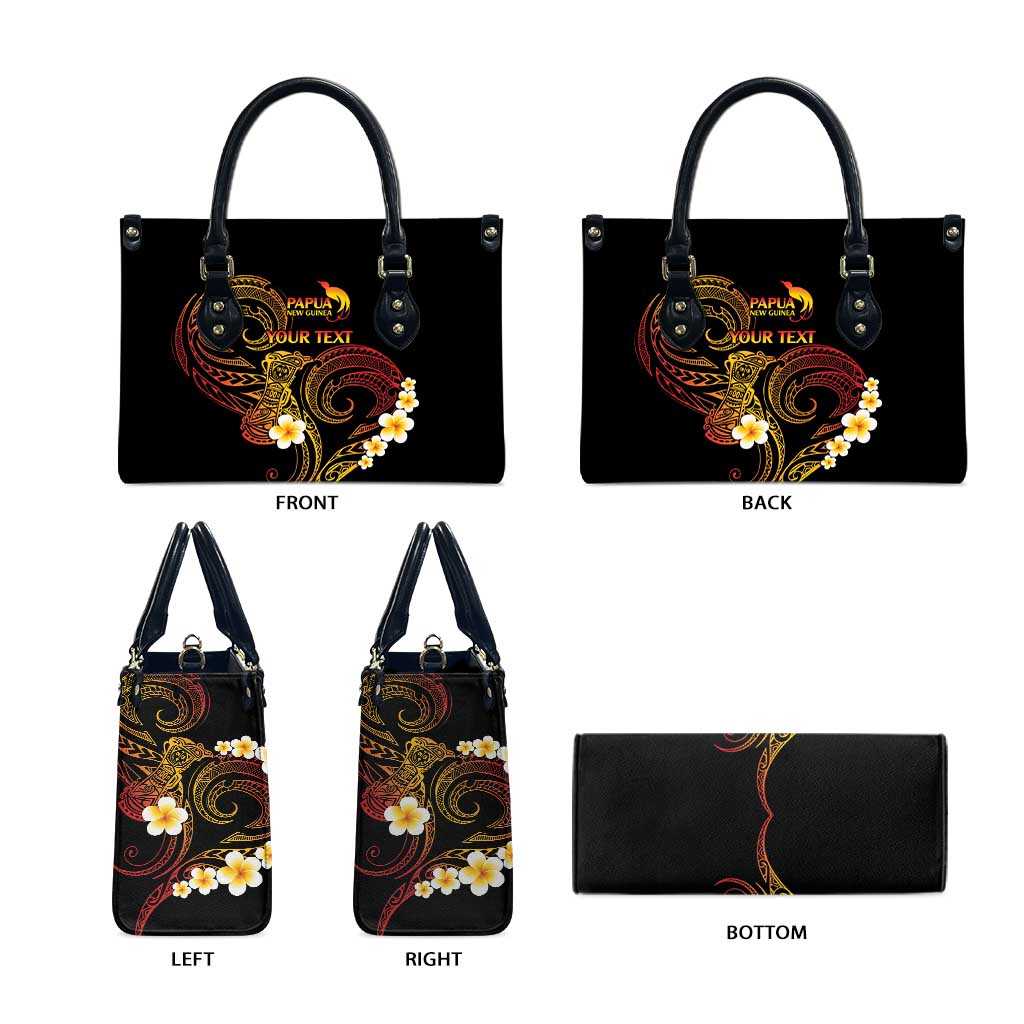 Personalised Papua New Guinea Sepik Leather Bag Plumeria Floral Tribal Pattern - Polynesian Pride