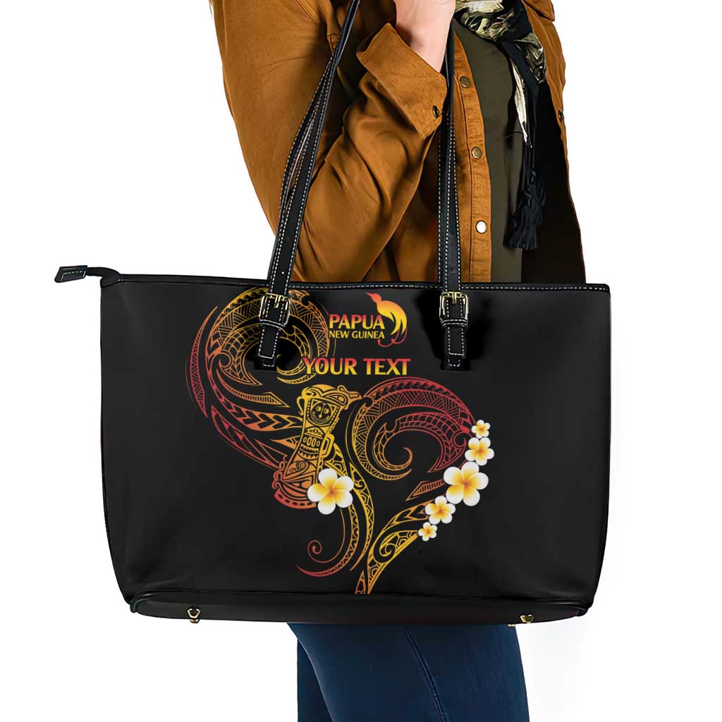 Personalised Papua New Guinea Sepik Leather Tote Bag Plumeria Floral Tribal Pattern LT9 - Polynesian Pride