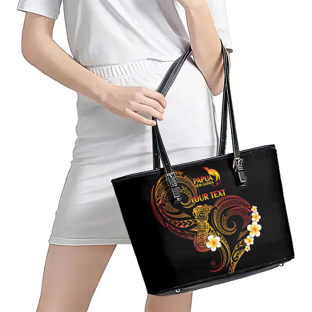 Personalised Papua New Guinea Sepik Leather Tote Bag Plumeria Floral Tribal Pattern LT9 - Polynesian Pride