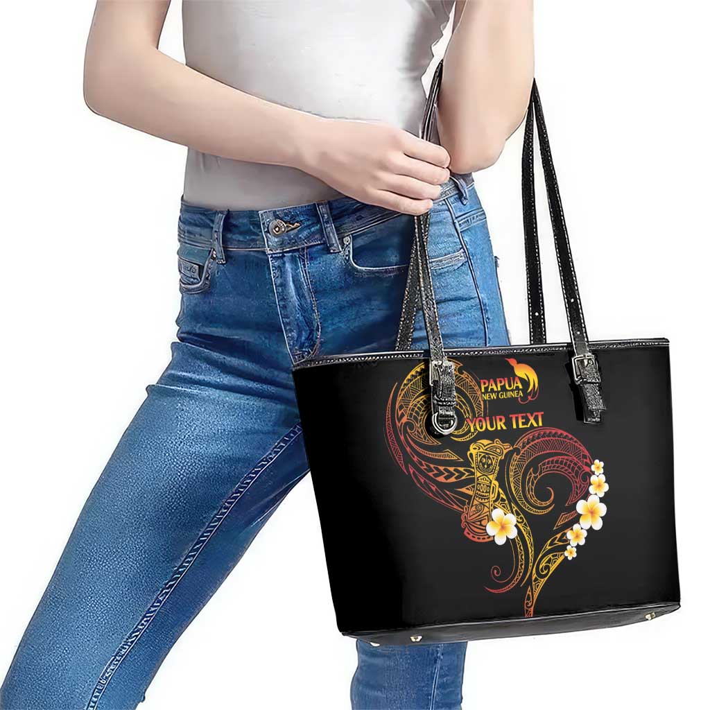 Personalised Papua New Guinea Sepik Leather Tote Bag Plumeria Floral Tribal Pattern LT9 - Polynesian Pride