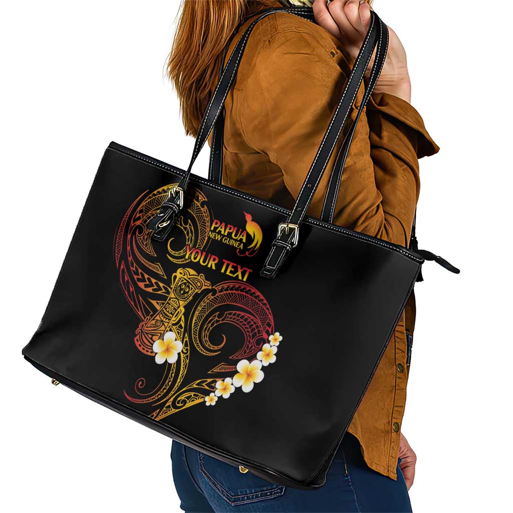 Personalised Papua New Guinea Sepik Leather Tote Bag Plumeria Floral Tribal Pattern LT9 - Polynesian Pride