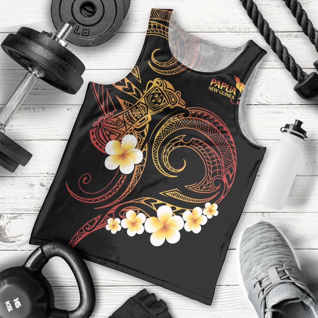 Personalised Papua New Guinea Sepik Men Tank Top Plumeria Floral Tribal Pattern - Polynesian Pride