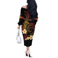 Personalised Papua New Guinea Sepik Off The Shoulder Long Sleeve Dress Plumeria Floral Tribal Pattern - Polynesian Pride