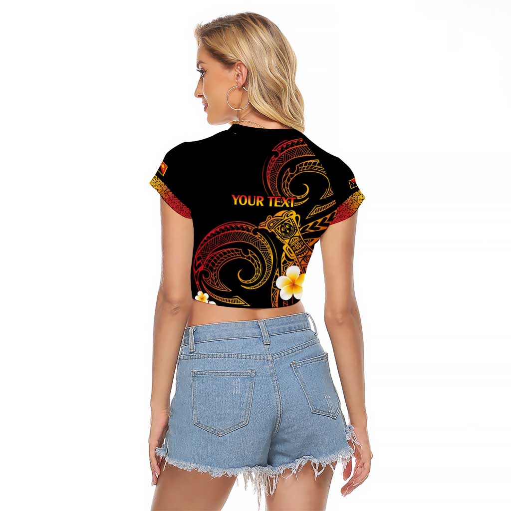 Personalised Papua New Guinea Sepik Raglan Cropped T Shirt Plumeria Floral Tribal Pattern - Polynesian Pride