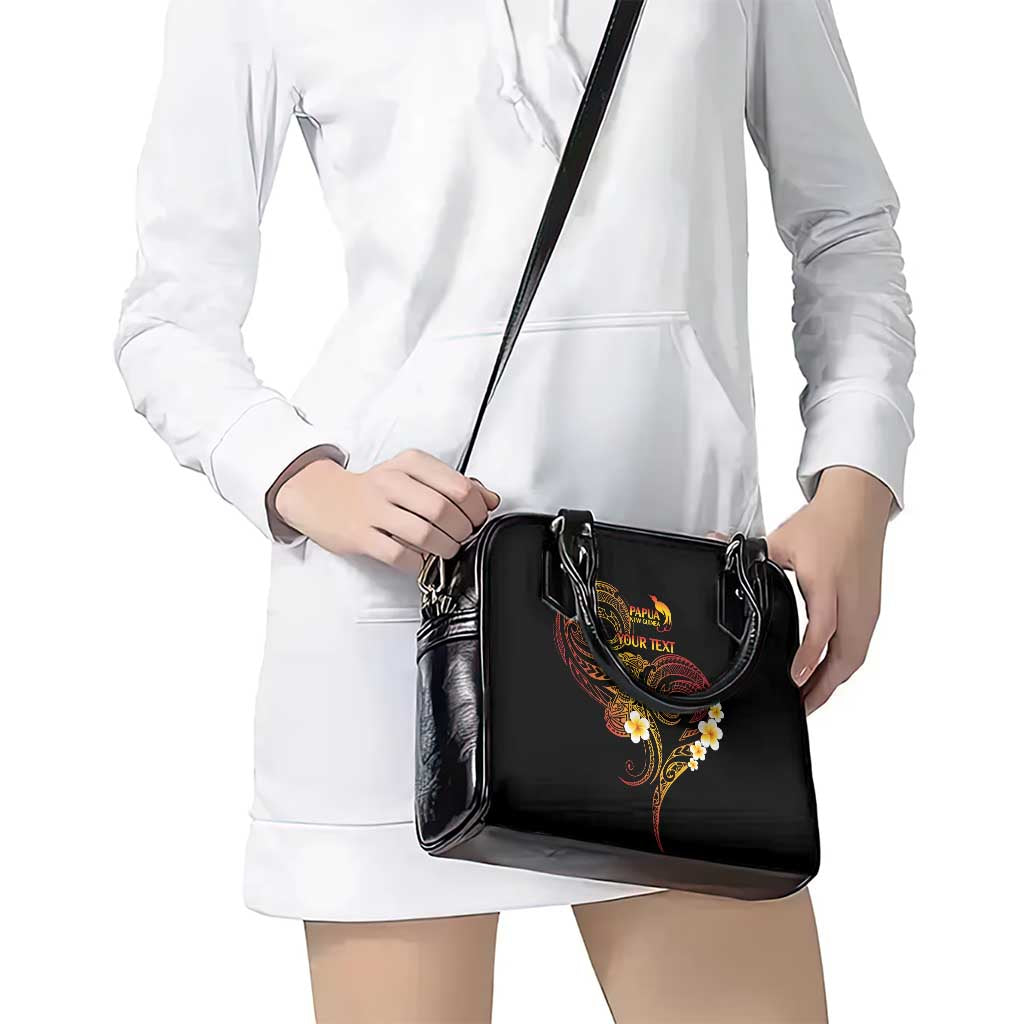Personalised Papua New Guinea Sepik Shoulder Handbag Plumeria Floral Tribal Pattern - Polynesian Pride