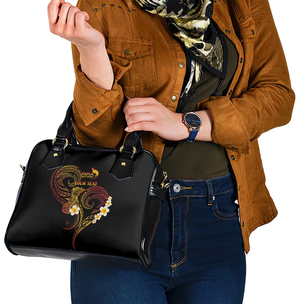 Personalised Papua New Guinea Sepik Shoulder Handbag Plumeria Floral Tribal Pattern - Polynesian Pride