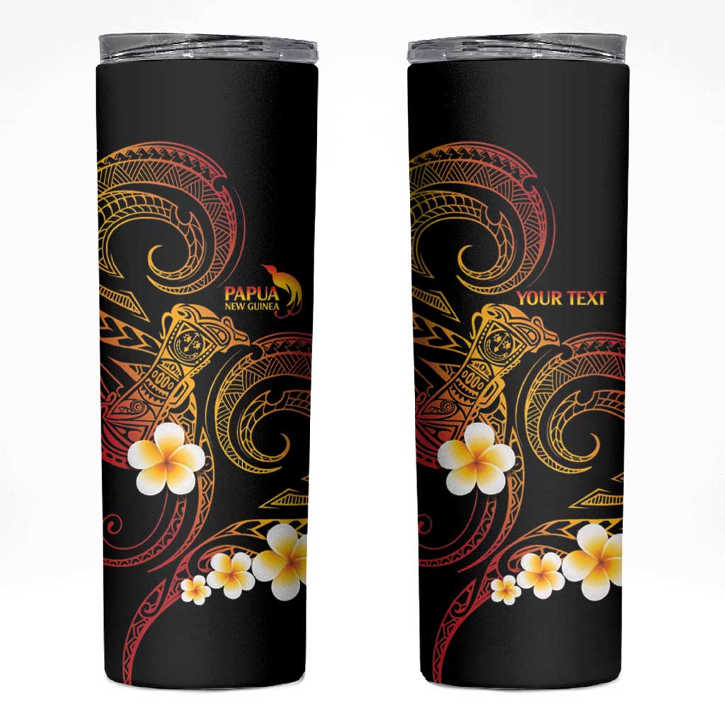 Personalised Papua New Guinea Sepik Skinny Tumbler Plumeria Floral Tribal Pattern - Polynesian Pride