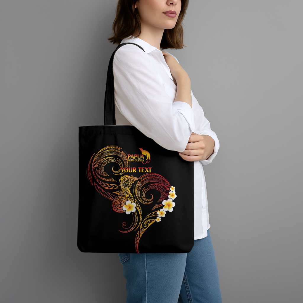 Personalised Papua New Guinea Sepik Tote Bag Plumeria Floral Tribal Pattern - Polynesian Pride