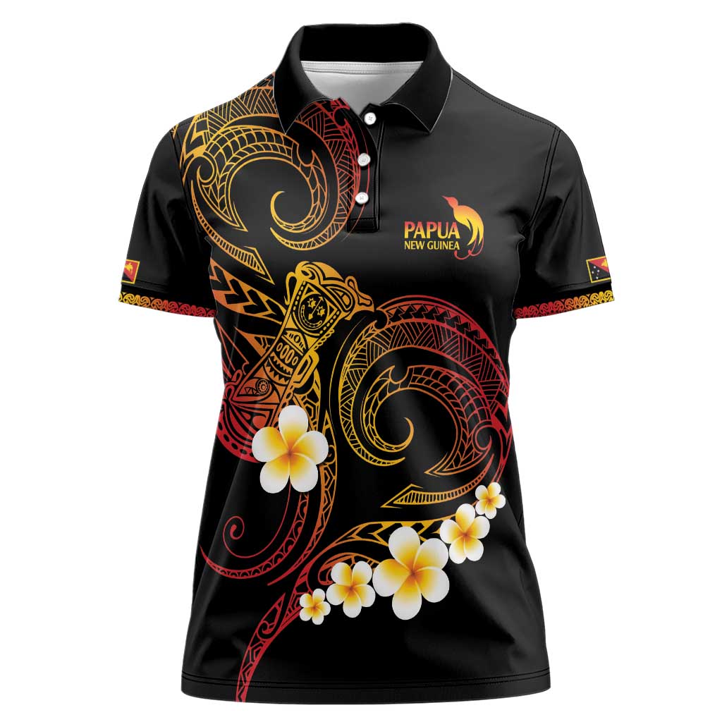 Personalised Papua New Guinea Sepik Women Polo Shirt Plumeria Floral Tribal Pattern - Polynesian Pride