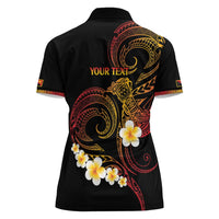 Personalised Papua New Guinea Sepik Women Polo Shirt Plumeria Floral Tribal Pattern - Polynesian Pride