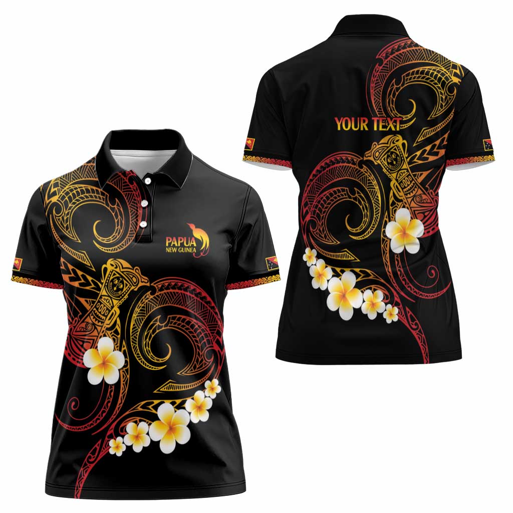 Personalised Papua New Guinea Sepik Women Polo Shirt Plumeria Floral Tribal Pattern - Polynesian Pride