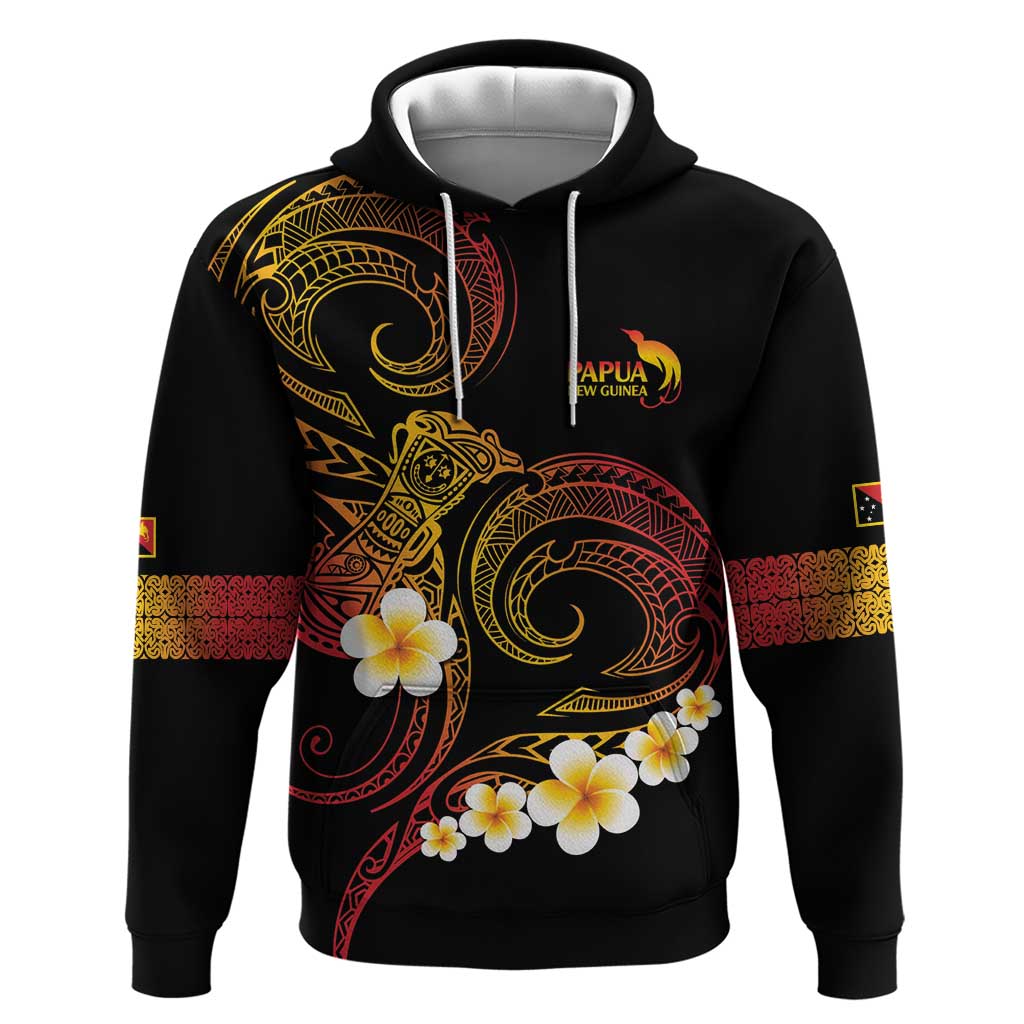Personalised Papua New Guinea Sepik Zip Hoodie Plumeria Floral Tribal Pattern LT9 Pullover Hoodie Black - Polynesian Pride
